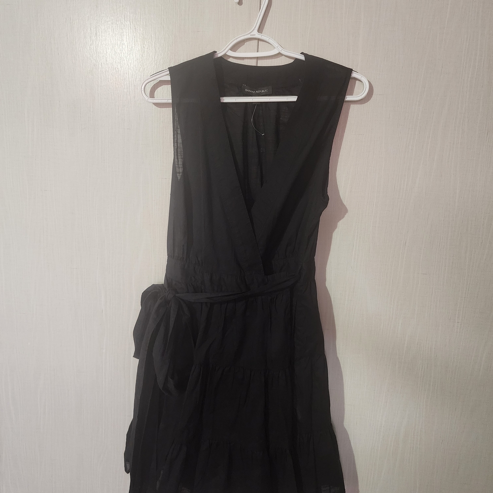 Banana Republic Blue and Black Sleeveless V-Neck Mini Sundress